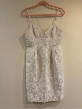 BCBGMaxAzria Ivory/Silver Spaghetti-Strap Jacquard Mini Dress